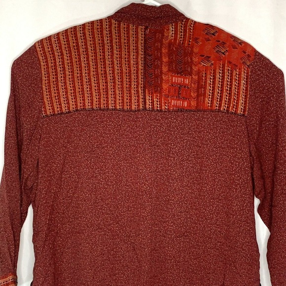 Nada Valley Womens Button Front Top Plus Size 2X Burgundy Black Patchwork - Picture 10 of 11